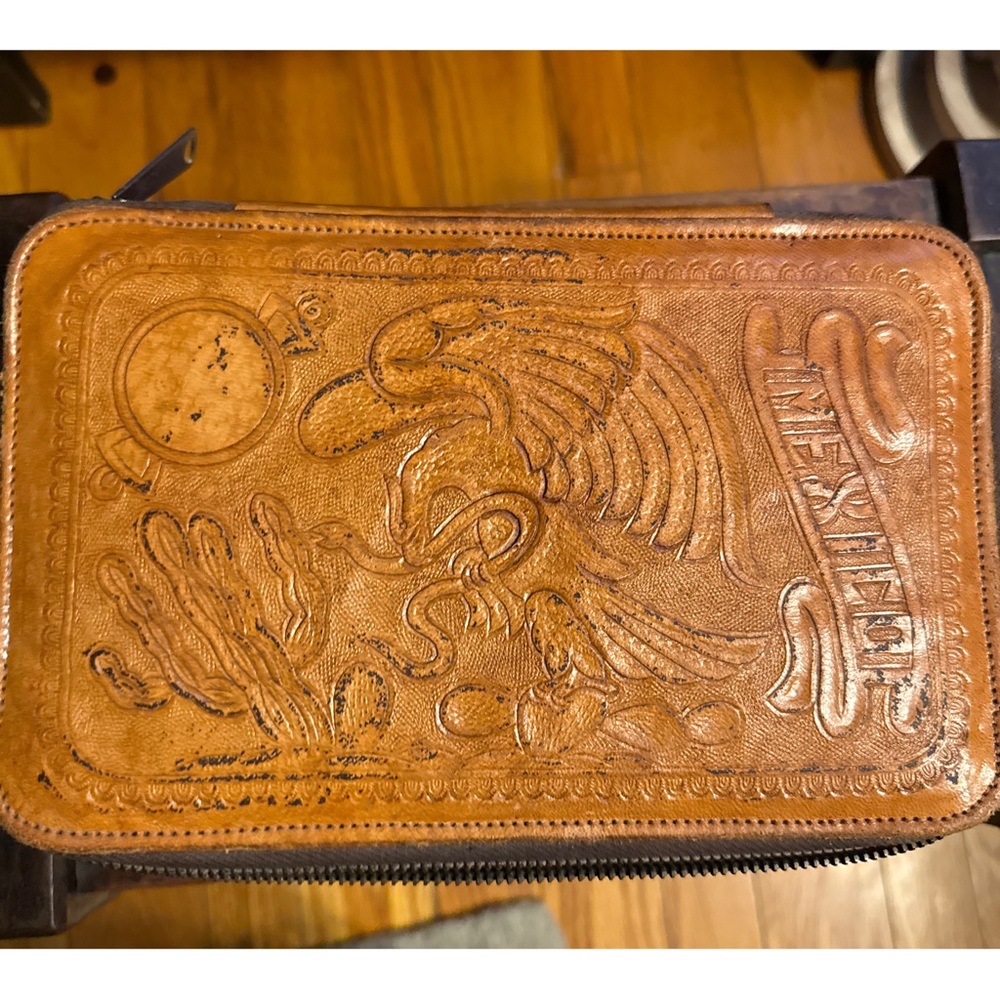 House of Oppenheim Vintage MEXICO Hand Tooled Leather Dopp Bag/Toiletry Case
